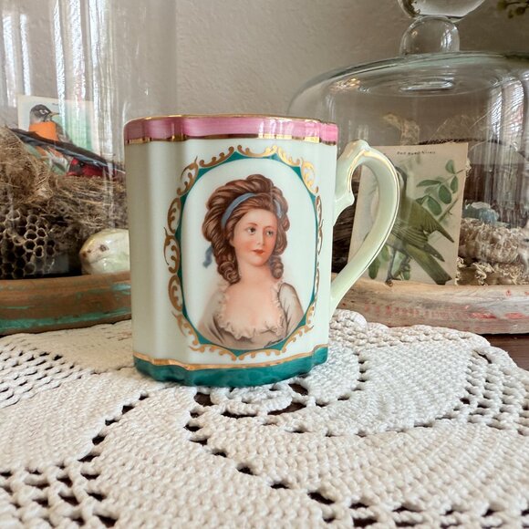 Vintage ornate small porcelain cup with pretty lady - Picture 3 of 10